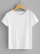Romwe White Round Neck Basic Tee
