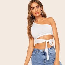 Romwe One Shoulder Cross Crop Top
