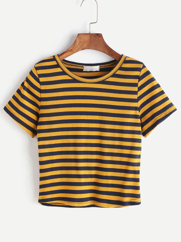 Romwe Pinstripe Knitted T-shirt