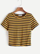 Romwe Pinstripe Knitted T-shirt