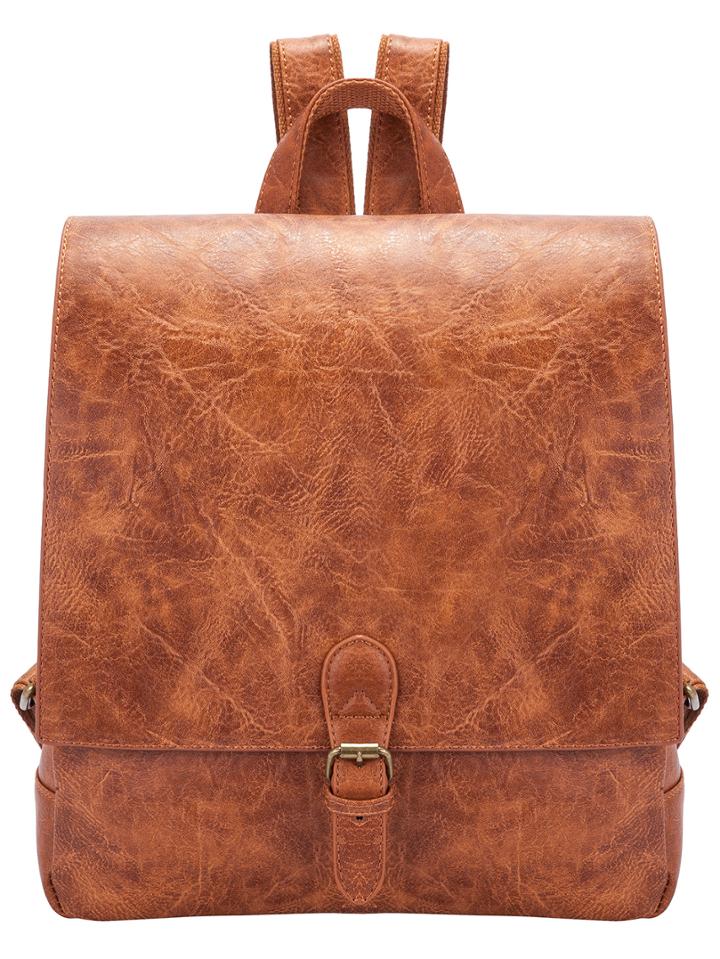 Romwe Yellow Simple Buckle Pu Backpack
