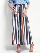 Romwe Drawstring Waist Striped Full Length Skirt
