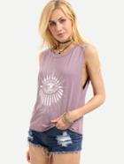 Romwe Purple Print Shift Tank Top
