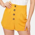 Romwe Button Front High Waist Solid Shorts