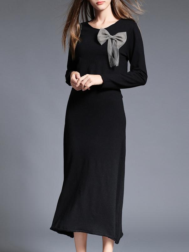 Romwe Black V Neck Bowknot Top With Skirt