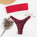 Romwe Bandeau With Snakeskin Print High Cut Bikini Set