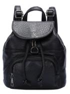 Romwe Black Drawstring Zipper Pu Backpack