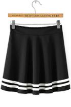 Romwe Elastic Waist Striped Black Skirt