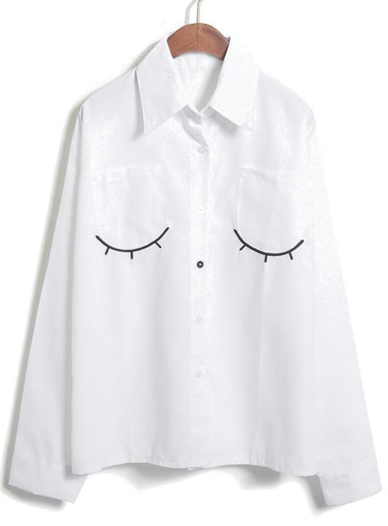 Romwe Eyelash Print Lapel Loose Blouse