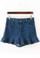Romwe Peplum Hem Denim Blue Shorts
