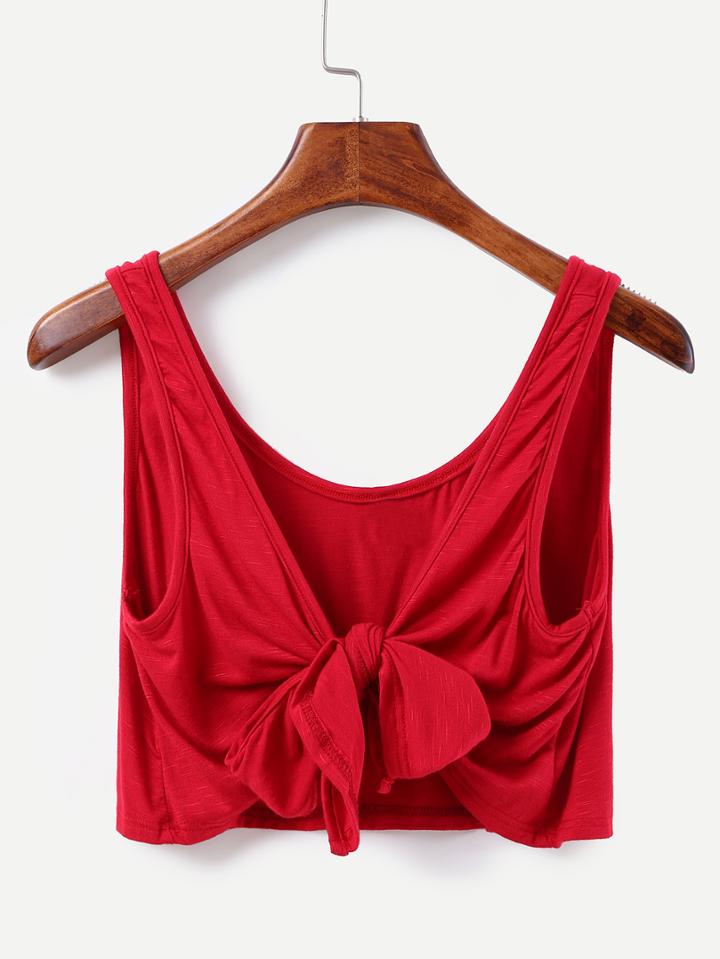 Romwe Red Knotted Back Crop Top