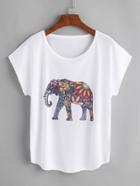 Romwe Elephant Print Dolman Sleeve Tee