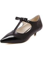 Romwe Black Point Toe Bow Low Heeled Pumps