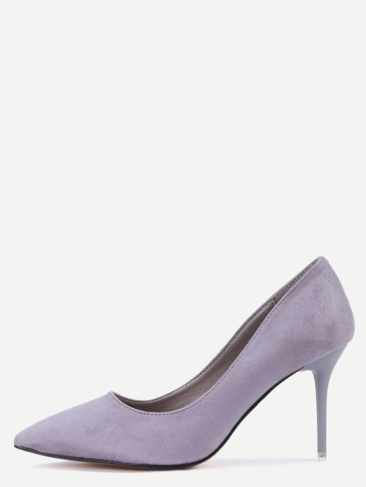 Romwe Grey Faux Suede Pointed Toe Pumps