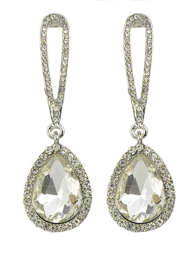 Romwe White Single Rhinestone Drop Earrings