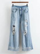 Romwe Embroidery Ripped Wide Leg Jeans