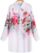 Romwe Plum Blossom Print White Blouse
