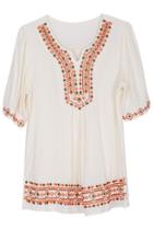 Romwe Romwe Ethnic Embroidery Short-sleeved Apricot Shirt