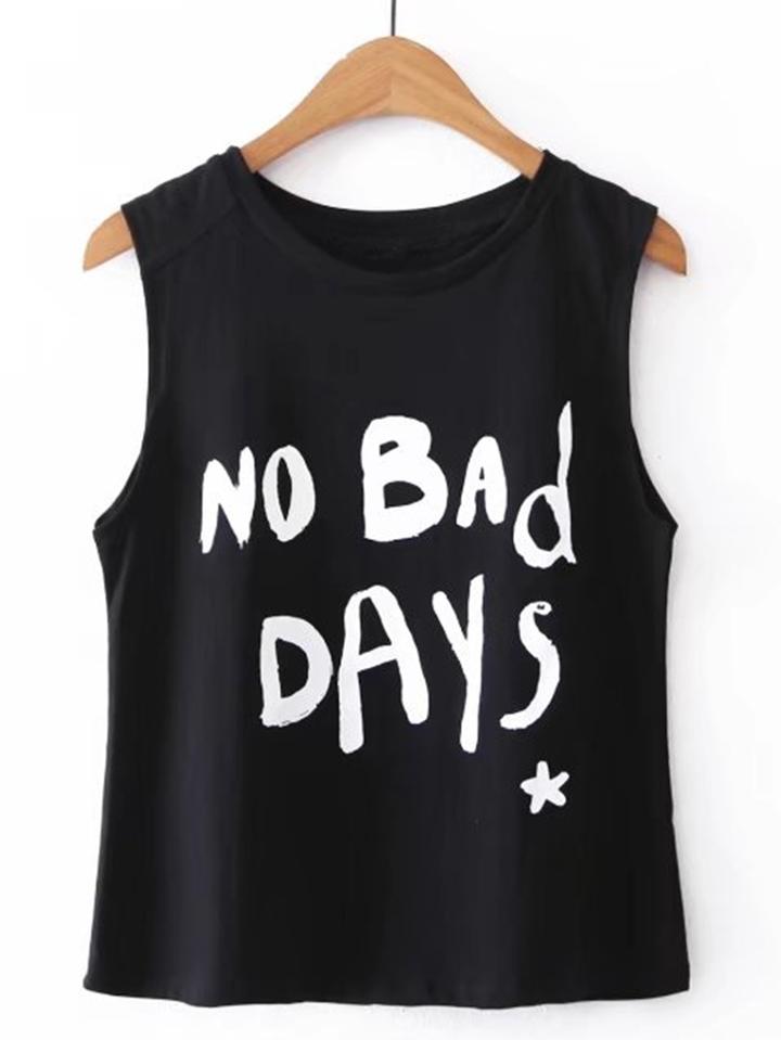 Romwe Slogan Print Sleeveless Tee