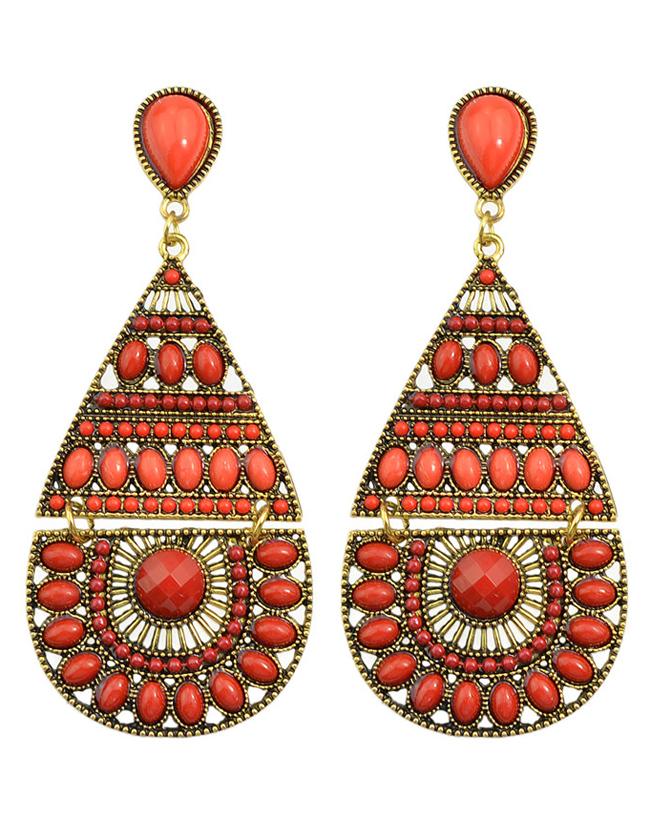 Romwe Red Long Drop Bead Earring