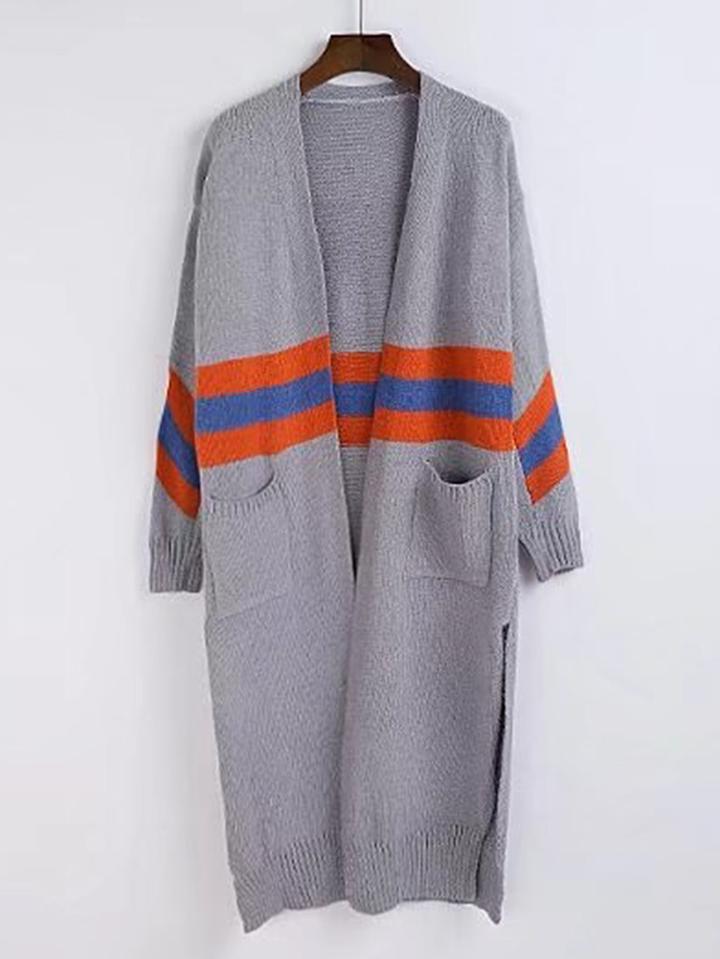 Romwe Split Side Open Front Longline Cardigan