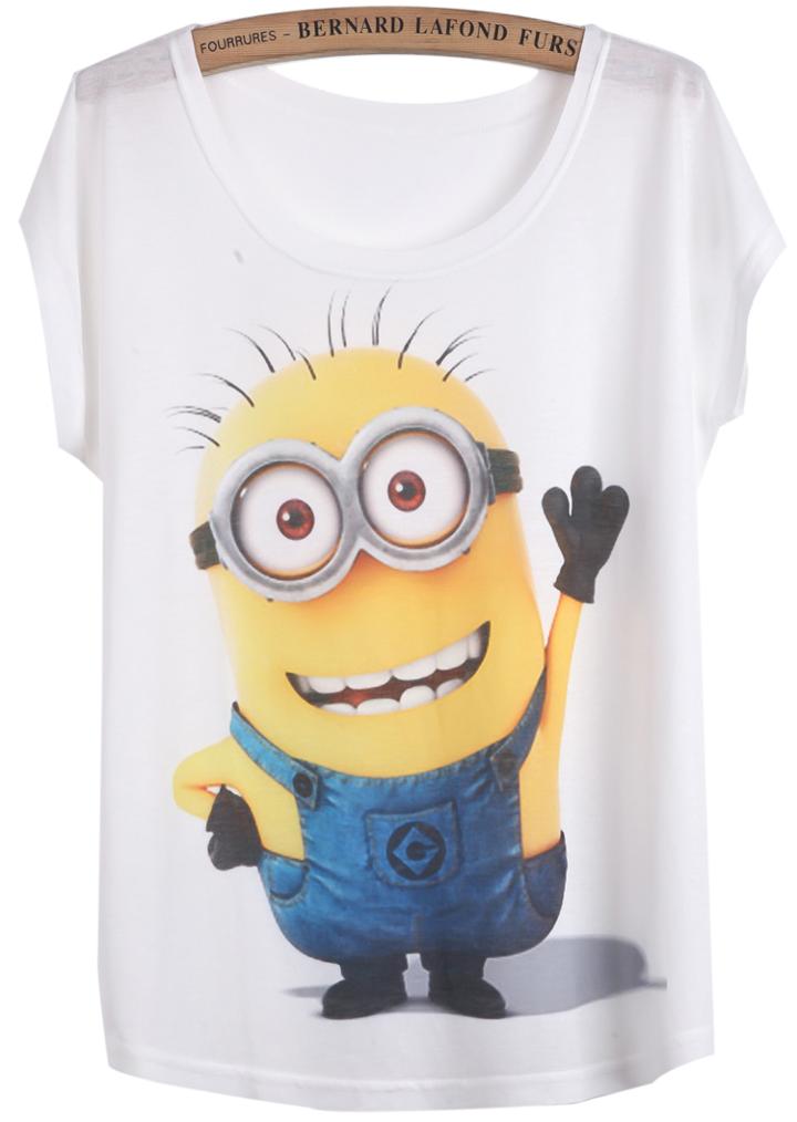 Romwe Beedo Print Loose White T-shirt