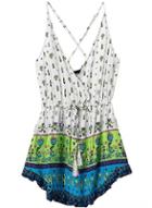 Romwe Spaghetti Strap Drawstring Florals Dress