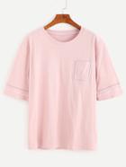 Romwe Pink Round Neck Pocket T-shirt