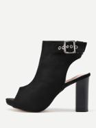 Romwe Open Toe Chunky Mule Pumps With Buckle