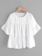 Romwe Flounce Trim Bell Shoulder Tiered Blouse