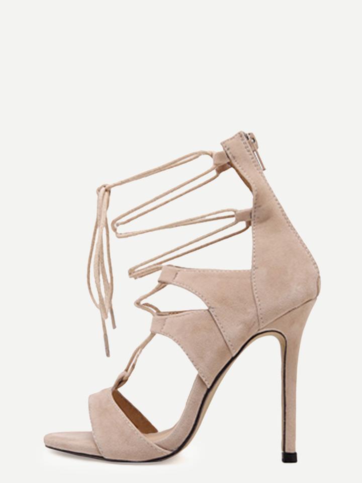 Romwe Apricot Open Toe Cutout Strappy Stiletto Pumps