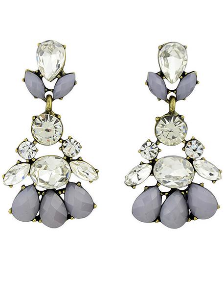 Romwe Grey White Gemstone Retro Gold Earrings