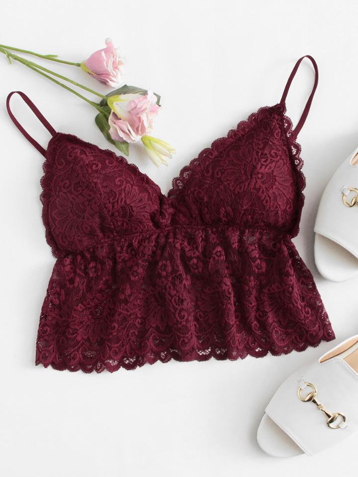 Romwe Lace Ruffle Hem Cami Top