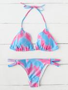 Romwe Tie Dye Side Cutout Halter Bikini Set