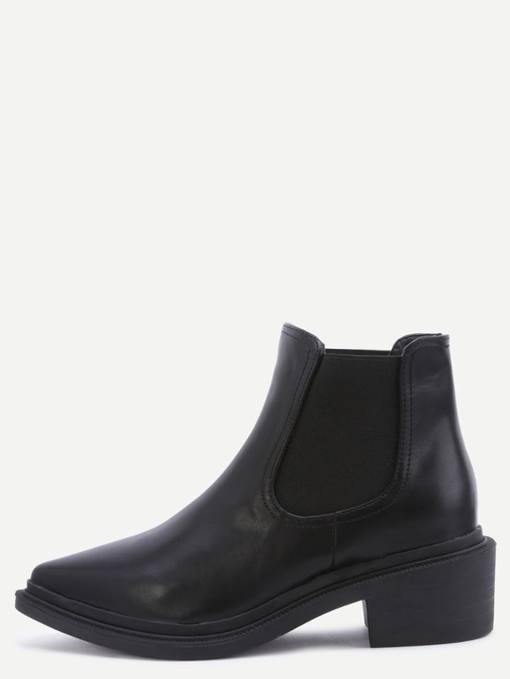 Romwe Black Faux Leather Point Toe Elastic Short Boots