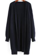 Romwe Women Split Side Long Navy Coat