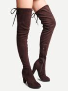 Romwe Coffee Faux Suede Tie Back Over The Knee Boots