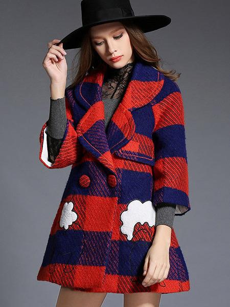 Romwe Orange Lapel Length Sleeve Embroidered Coat