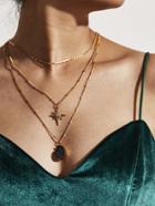 Romwe Rhinestone Contrast Pendant Layered Necklace