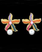 Romwe Multicolor With Pearl Star Gold Earrings