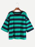 Romwe Green Stripped Cold Shoulder T-shirt