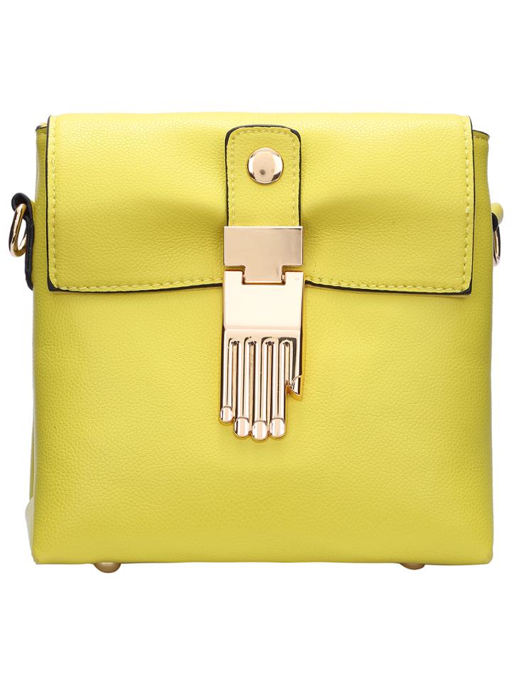 Romwe Yellow Buddha Hand Embellished Cross Body Bag
