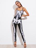 Romwe Halloween Skeleton Cami Catsuit