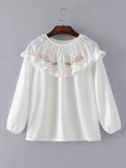 Romwe Embroidery Detail Frill Insert Blouse