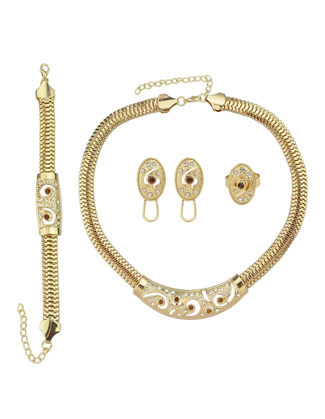 Romwe Costume Gold Plated Necklace Earrings Bracelet Rings Fashion Jewelry Set