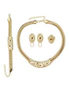 Romwe Costume Gold Plated Necklace Earrings Bracelet Rings Fashion Jewelry Set
