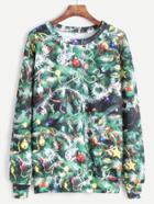 Romwe Green Christmas Tree Print Sweatshirt