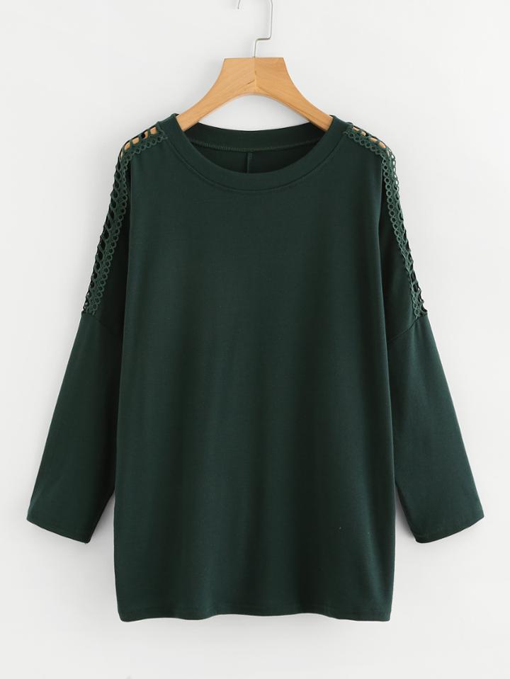 Romwe Crochet Panel Dolman Sleeve T-shirt