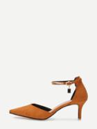 Romwe Yellow Faux Suede Gold Plate Strap Kitten Heels