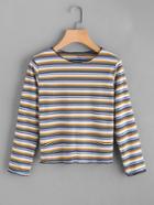 Romwe Contrast Striped Ribbed Knit Tee